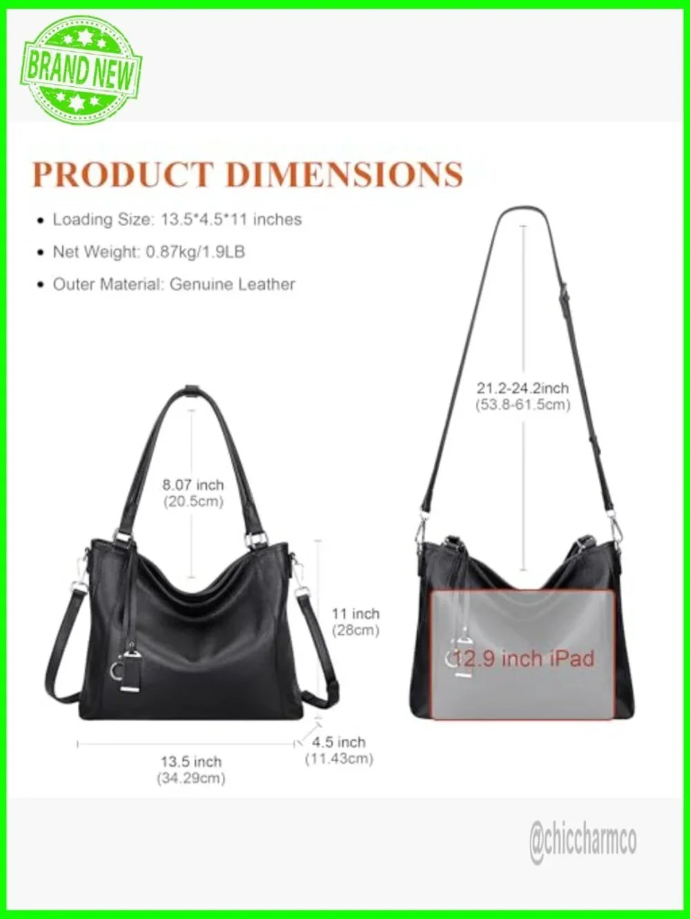 Large Genuine Leather Hobo Bag with Detachable Strap for Women